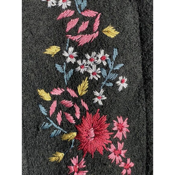 Vintage Silk Club Wool Embroidered Floral Jacket Coat Cardigan Black Boho Large - Picture 3 of 11
